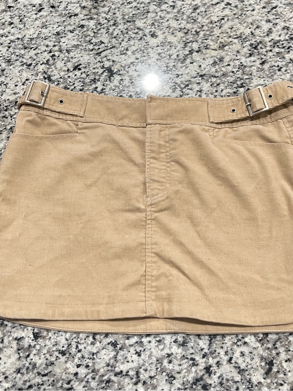 Armani Exchange Beige Corduroy Mini Skirt with Belt Detail | Size 10 - Picture 4 of 16